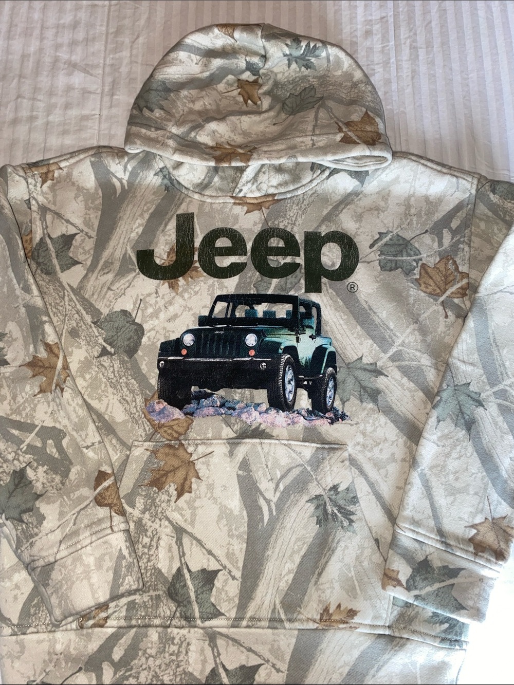 Abercrombie kids Jeep Hooded Pullover in Cream and Sage Camo